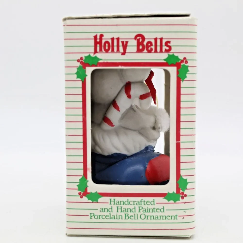 Holly Bells Porcelain Mouse Stocking Bell Ornament Vintage 1986 Original Box b